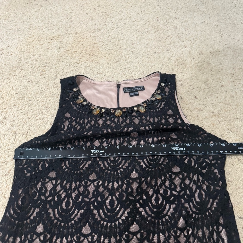 Jessica Howard Black Lace Dress Size 14 Beaded Neck - Picture 10 of 12